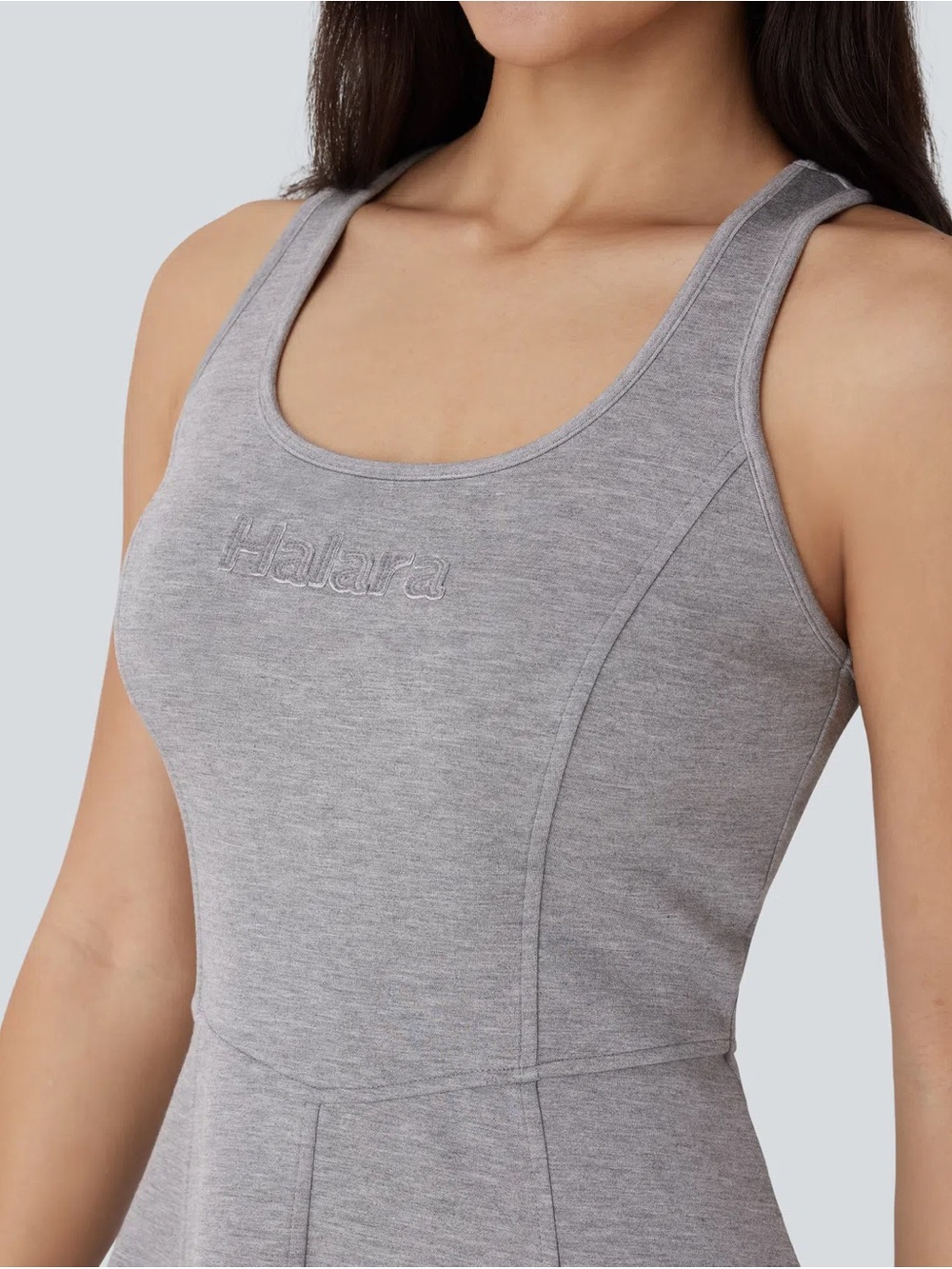 Halara U Neck Sleeveless Racerback Flare Mini Dance Active Dress - Picture 3 of 8